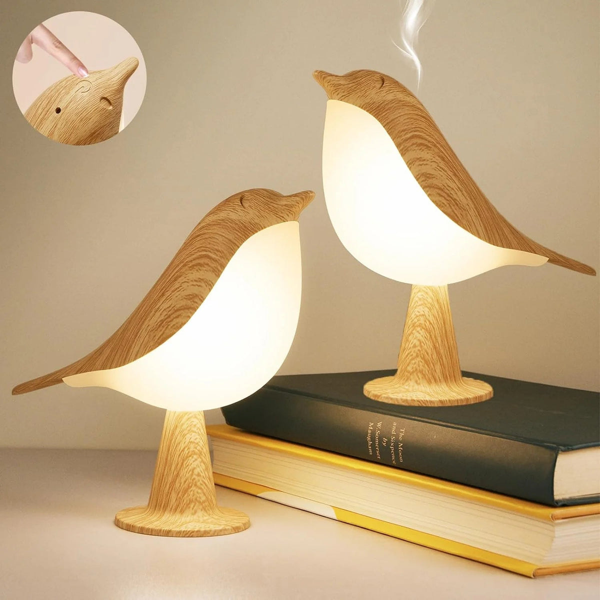 Touch-Control Houten Vogel Nachtlamp - Oplaadbare LED Bedlamp