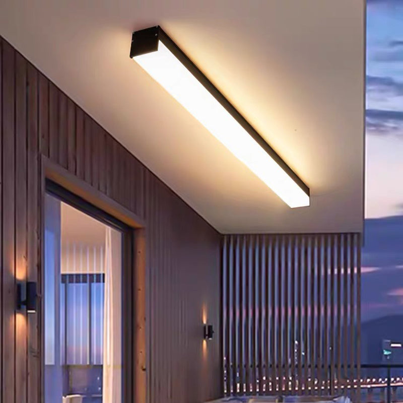 Moderne minimalistische lange rechthoekige Aluminium-PC-LED-inbouwplafondlamp voor buitenpatio