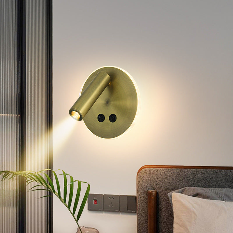 Moderne Minimalistische Rechthoekige ronde ijzeren aluminium LED Wandlamp voor Slaapkamer