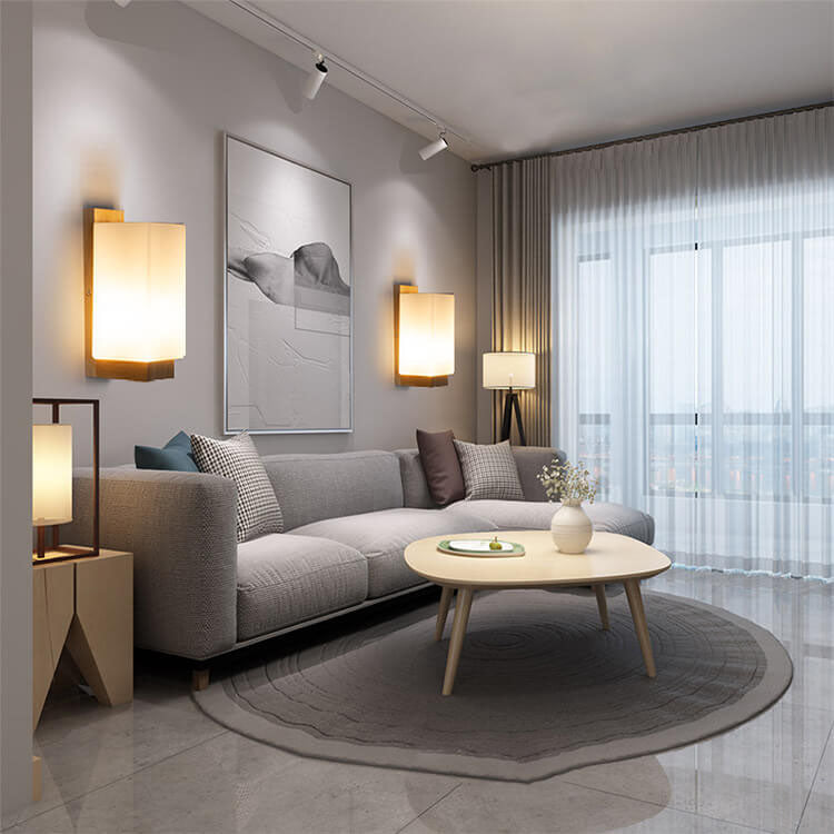 Moderne minimalistische massief houten kubus glazen kolom 1-lamp wandlampen