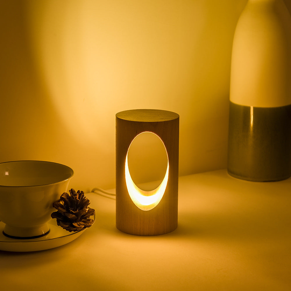 Japanse massief houten rechthoekige zuilen-LED-nachtlamp USB tafellamp