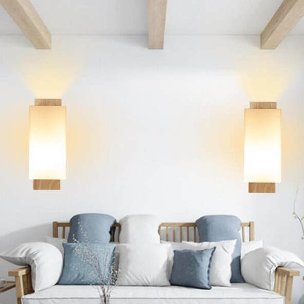 Moderne minimalistische massief houten kubus glazen kolom 1-lamp wandlampen