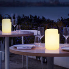 Moderne eenvoud plastic rond vierkant hand LED tafellamp voor buitenpatio