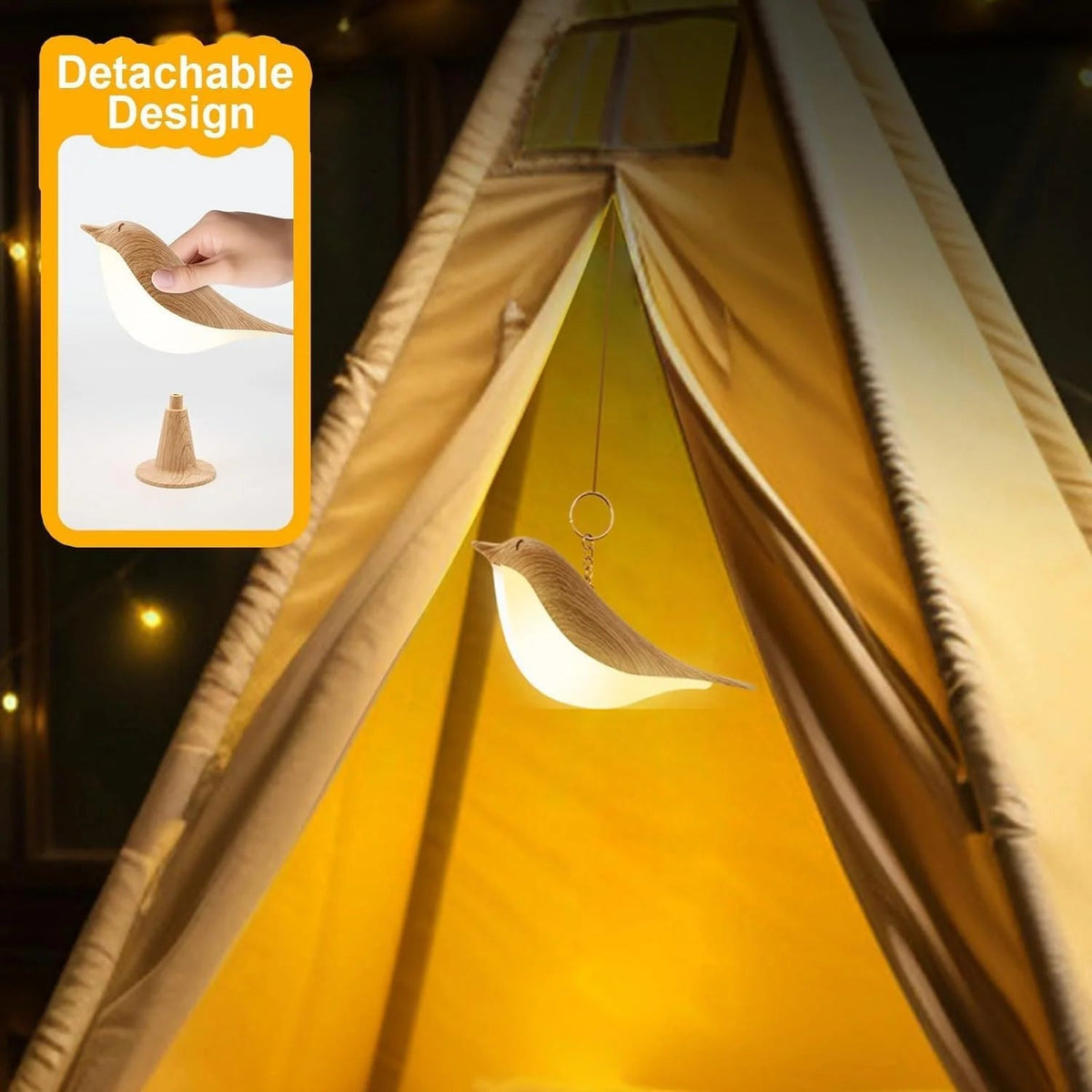 Touch-Control Houten Vogel Nachtlamp - Oplaadbare LED Bedlamp