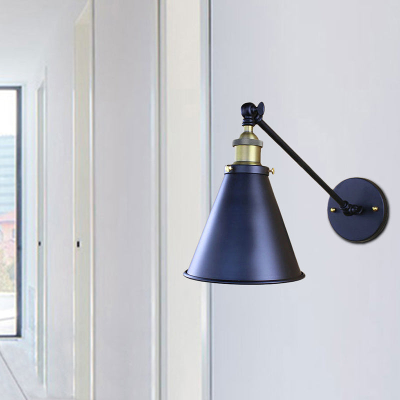 Zwarte Afwerking Conische Wandlamp Retro Stijlvol Metaal 1 Hoofd Gang Wandverlichting, 2 Stuks