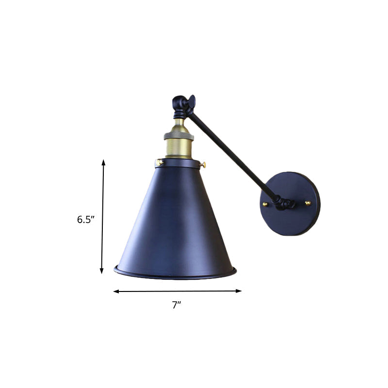 Zwarte Afwerking Conische Wandlamp Retro Stijlvol Metaal 1 Hoofd Gang Wandverlichting, 2 Stuks