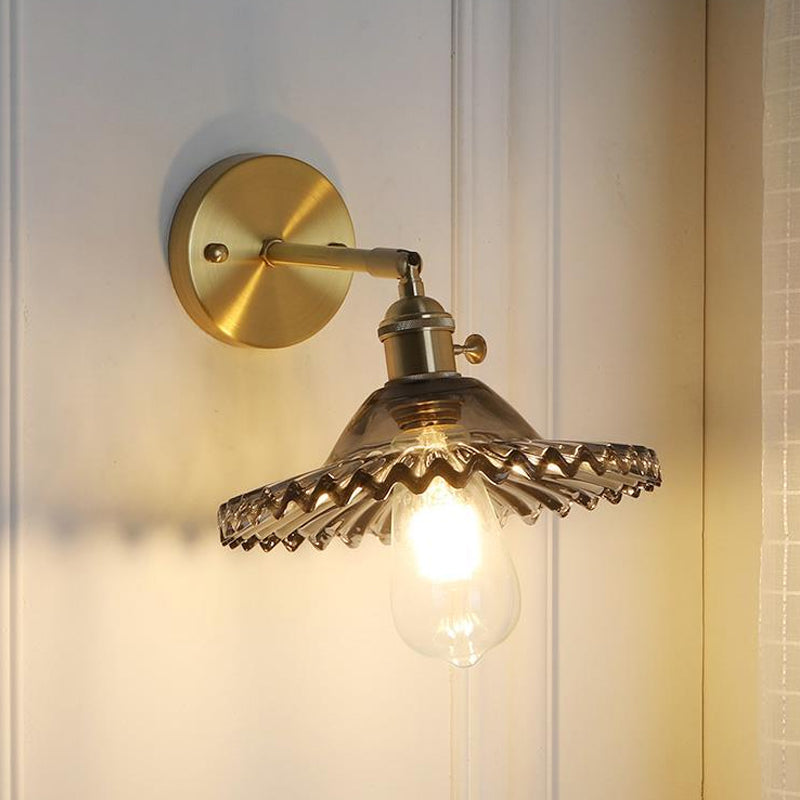 Messing schaal wandverlichting industrieel rookglas 1 licht woonkamer wandlamp armatuur