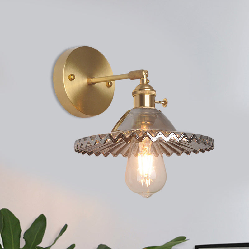 Messing schaal wandverlichting industrieel rookglas 1 licht woonkamer wandlamp armatuur