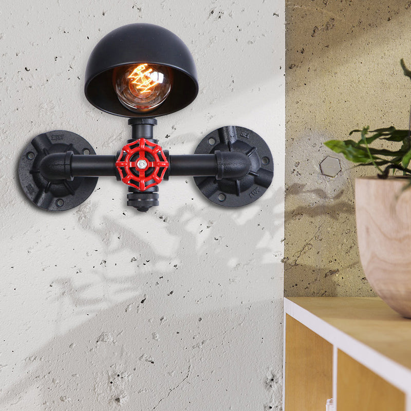 Steampunk Dome Wandlamp met Ventilwiel 1 Kop Metalen Wandverlichting in Zwart voor de Woonkamer