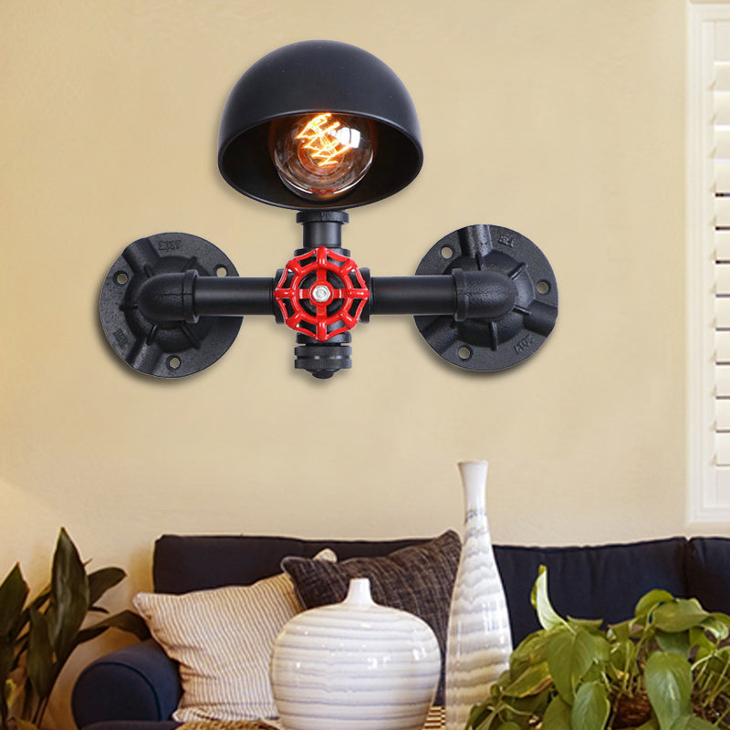 Steampunk Dome Wandlamp met Ventilwiel 1 Kop Metalen Wandverlichting in Zwart voor de Woonkamer