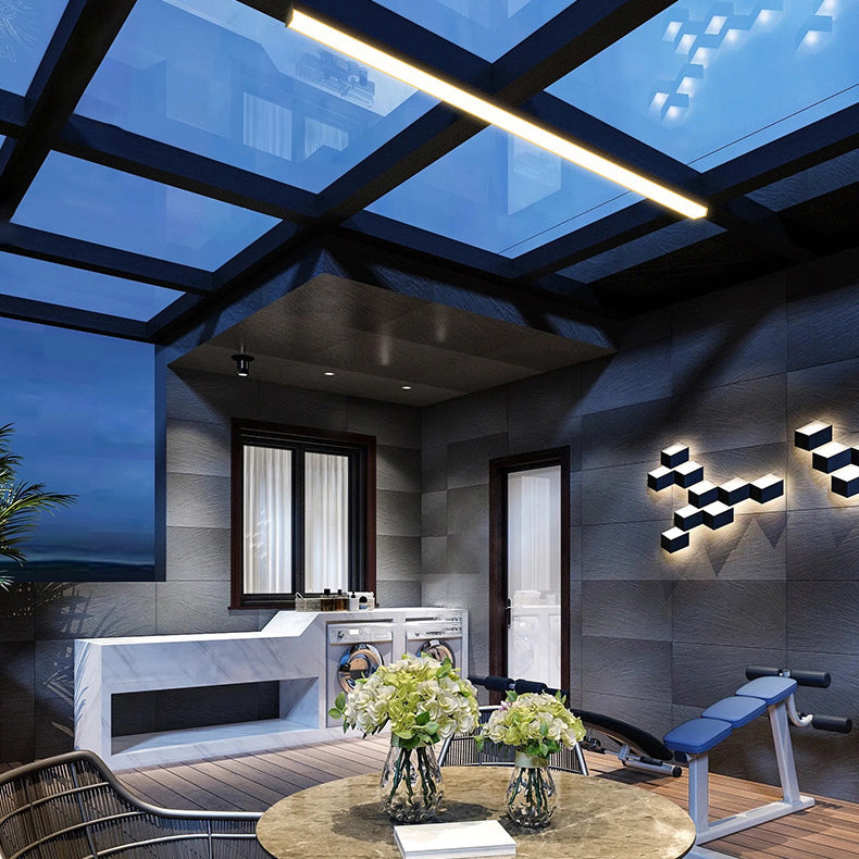 Moderne minimalistische lange rechthoekige Aluminium-PC-LED-inbouwplafondlamp voor buitenpatio