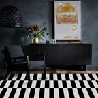 Contemporary Geruit Patroon Vloerkleed Zwart en Wit Polyester Vloerkleed Machinewasbaar Antislip Vloerkleed voor de Slaapkamer