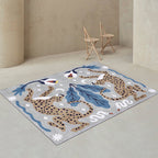 Stijlvol dierenpatroon tapijt grijs en blauw Nordic tapijt polyester wasbaar antislip achterkant tapijt voor de woonkamer