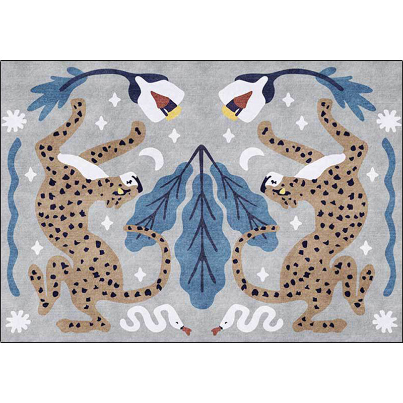 Stijlvol dierenpatroon tapijt grijs en blauw Nordic tapijt polyester wasbaar antislip achterkant tapijt voor de woonkamer