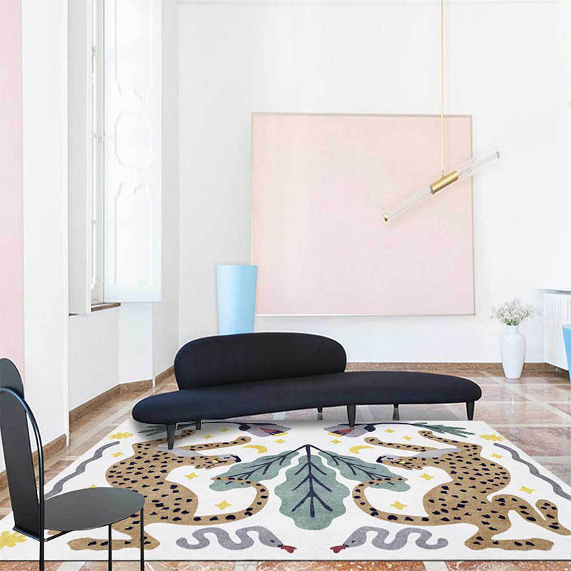 Stijlvol dierenpatroon tapijt grijs en blauw Nordic tapijt polyester wasbaar antislip achterkant tapijt voor de woonkamer