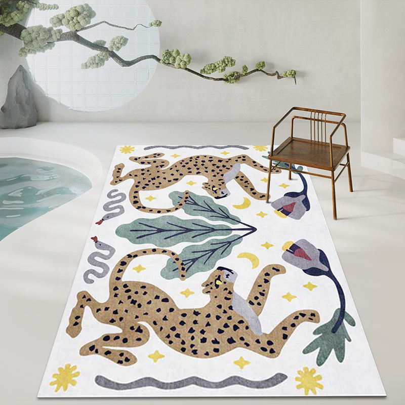 Stijlvol dierenpatroon tapijt grijs en blauw Nordic tapijt polyester wasbaar antislip achterkant tapijt voor de woonkamer