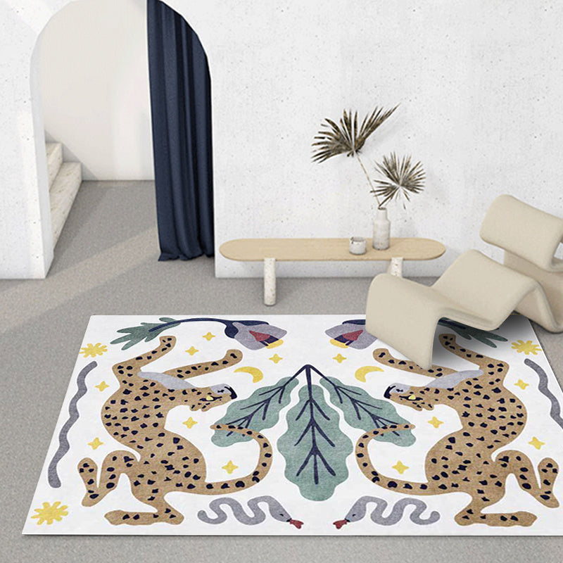 Stijlvol dierenpatroon tapijt grijs en blauw Nordic tapijt polyester wasbaar antislip achterkant tapijt voor de woonkamer