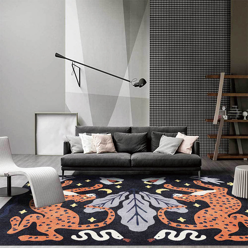 Stijlvol dierenpatroon tapijt grijs en blauw Nordic tapijt polyester wasbaar antislip achterkant tapijt voor de woonkamer