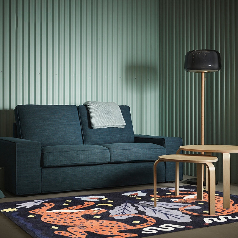 Stijlvol dierenpatroon tapijt grijs en blauw Nordic tapijt polyester wasbaar antislip achterkant tapijt voor de woonkamer