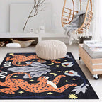 Stijlvol dierenpatroon tapijt grijs en blauw Nordic tapijt polyester wasbaar antislip achterkant tapijt voor de woonkamer