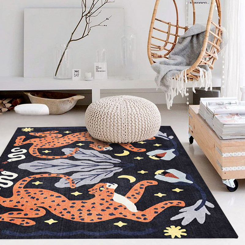 Stijlvol dierenpatroon tapijt grijs en blauw Nordic tapijt polyester wasbaar antislip achterkant tapijt voor de woonkamer