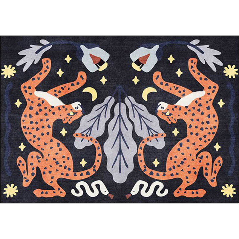 Stijlvol dierenpatroon tapijt grijs en blauw Nordic tapijt polyester wasbaar antislip achterkant tapijt voor de woonkamer