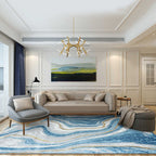 Scandinavian Modern Tapijt in Blauwe Abstracte Watergolfpatroon Tapijt Polyester Wasbaar Antislip Tapijt voor Woondecoratie