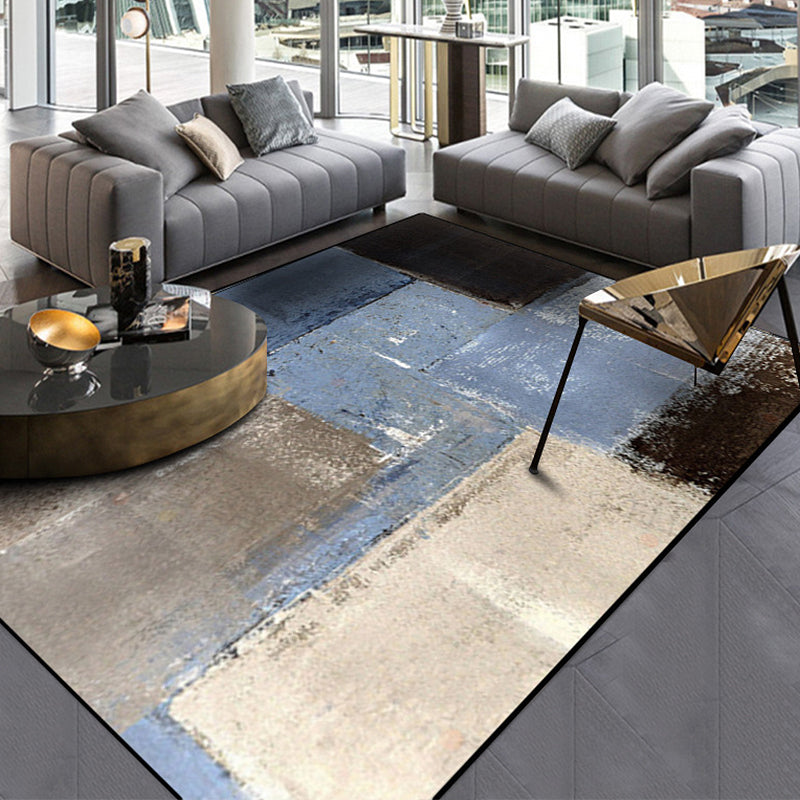 Grijze en Bruine Hedendaagse Vloerkleed Polyester Penseelstreken Patroon Vloerkleed Wasbaar Antislip Rug voor de Woonkamer