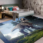 Blauw noviteit tapijt polyester dinosaurus en boom patroon tapijt wasbaar antislip achterkant tapijt voor de woonkamer