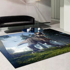 Blauw noviteit tapijt polyester dinosaurus en boom patroon tapijt wasbaar antislip achterkant tapijt voor de woonkamer
