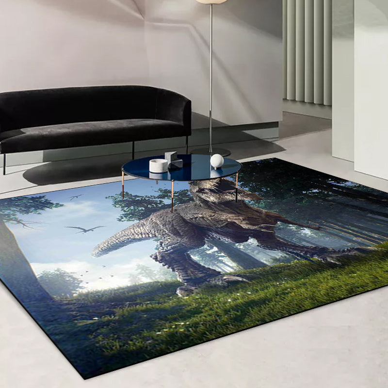 Blauw noviteit tapijt polyester dinosaurus en boom patroon tapijt wasbaar antislip achterkant tapijt voor de woonkamer