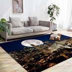 Vloerkleed met eigentijds geografisch patroon met maan donkerblauwe polyester vloerkleed machinewasbaar antislip vloerkleed voor de slaapkamer