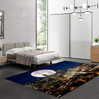 Vloerkleed met eigentijds geografisch patroon met maan donkerblauwe polyester vloerkleed machinewasbaar antislip vloerkleed voor de slaapkamer