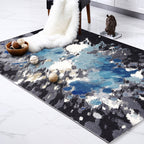 Casual Modern Tapijt in Blauwe en Zwarte Abstracte Inktschildering Patroon Tapijt Polyester Wasbaar Tapijt voor Huisdecoratie