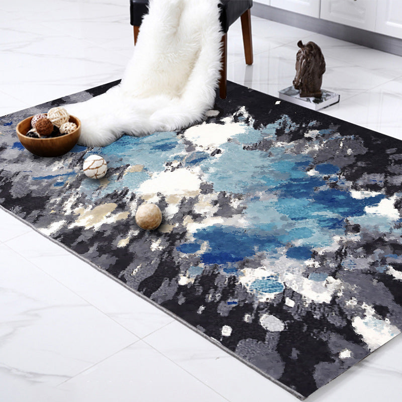 Casual Modern Tapijt in Blauwe en Zwarte Abstracte Inktschildering Patroon Tapijt Polyester Wasbaar Tapijt voor Huisdecoratie