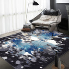 Casual Modern Tapijt in Blauwe en Zwarte Abstracte Inktschildering Patroon Tapijt Polyester Wasbaar Tapijt voor Huisdecoratie