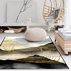 Noordse Moderne Tapijt in Zwart en Wit Abstracte Inktverf Lijnpatroon Tapijt Polyester Wasbaar Tapijt voor Woondecoratie