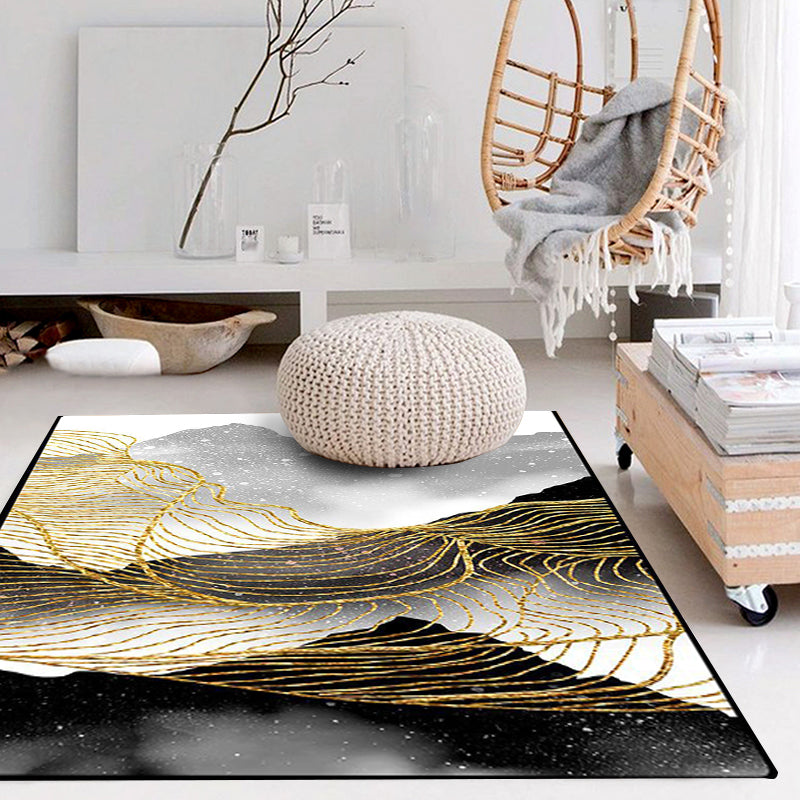 Noordse Moderne Tapijt in Zwart en Wit Abstracte Inktverf Lijnpatroon Tapijt Polyester Wasbaar Tapijt voor Woondecoratie
