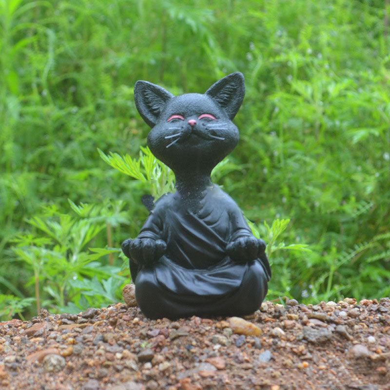 Speelse Zwarte Boeddha Katfiguur Meditatie Yoga Verzamelobject Blije Kat Decoratie Thuis Tuin Decoratie Tuin Ornament