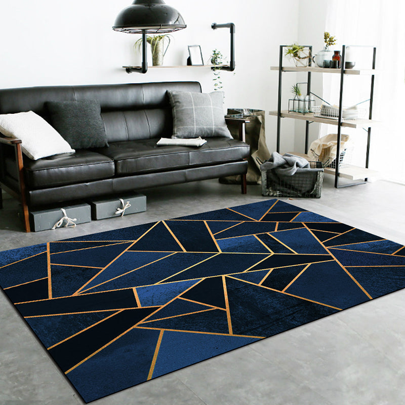 Donkerblauw novelty tapijt Polyester geometrisch patroon tapijt wasbaar antislip achterkant tapijt voor de woonkamer