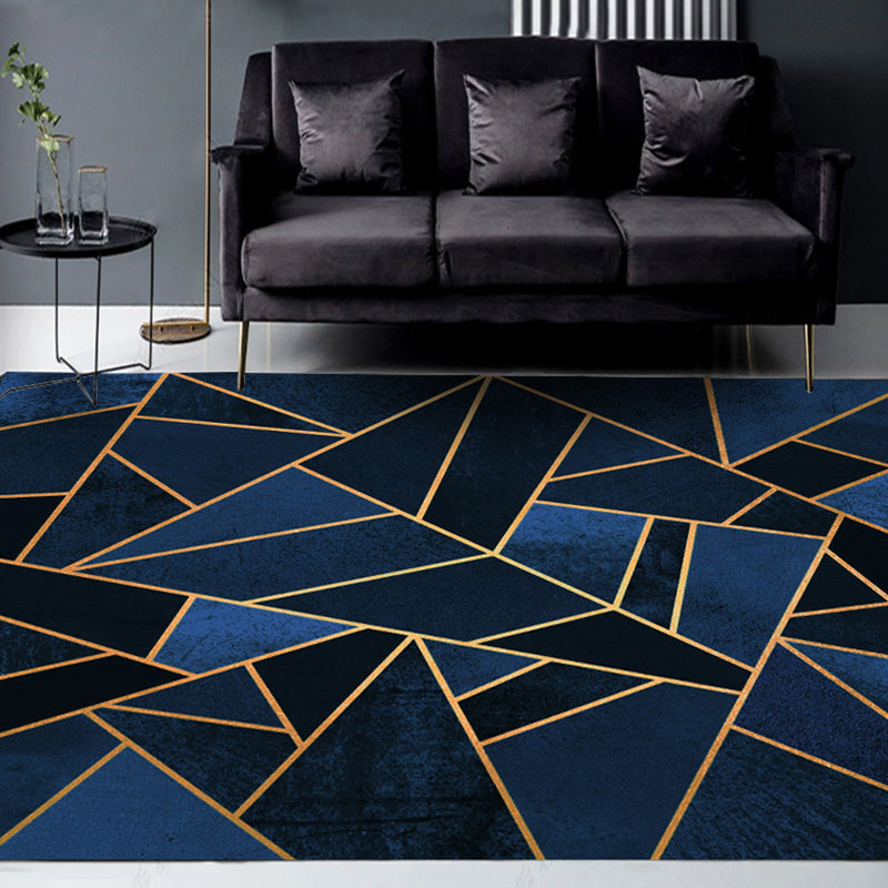 Donkerblauw novelty tapijt Polyester geometrisch patroon tapijt wasbaar antislip achterkant tapijt voor de woonkamer