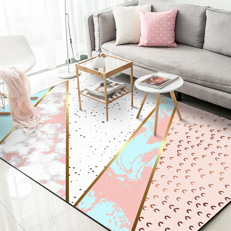 Roze Slaapkamer Tapijt Moderne Kleur Blok Geometrie Marmerpatroon Vloerkleed Polyester Wasbaar Vlekbestendig Tapijt