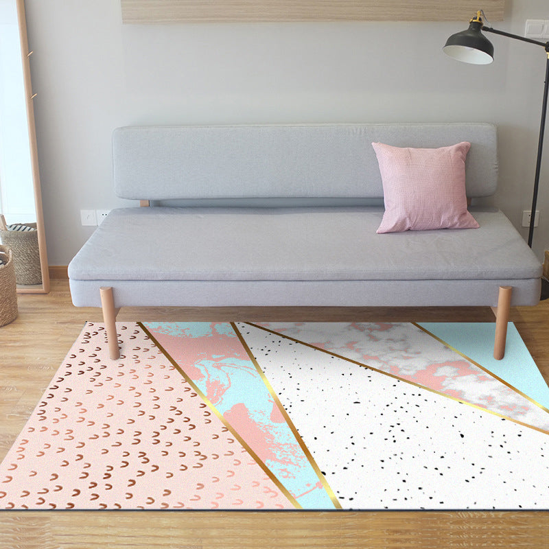 Roze Slaapkamer Tapijt Moderne Kleur Blok Geometrie Marmerpatroon Vloerkleed Polyester Wasbaar Vlekbestendig Tapijt