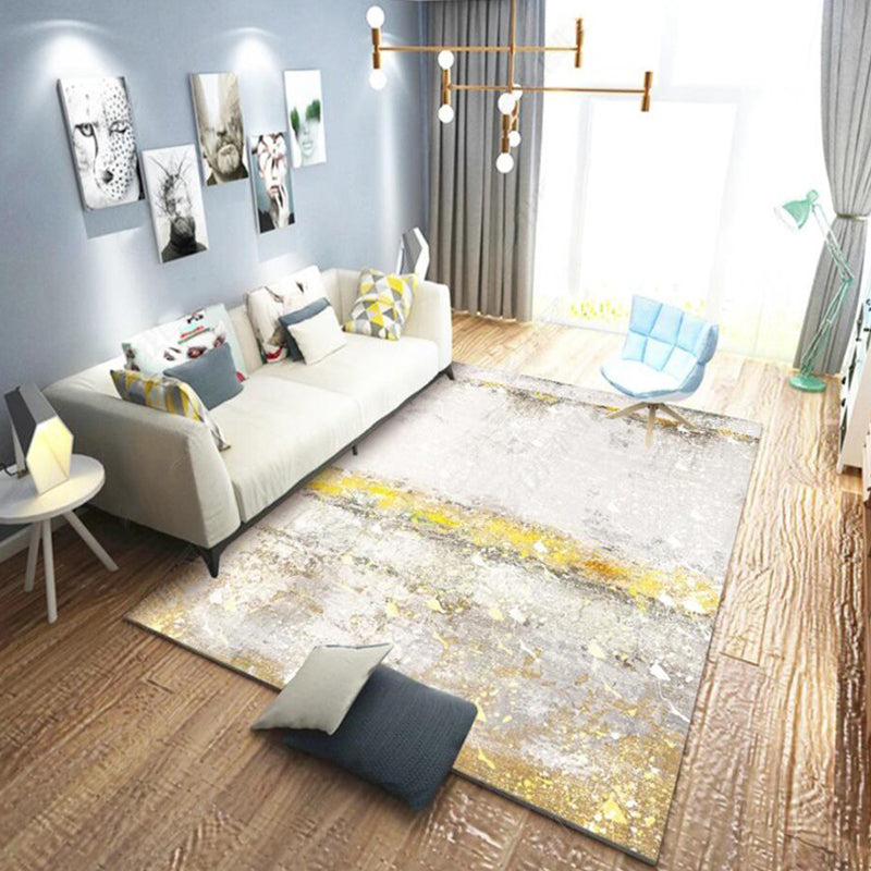 Modern woonkamer tapijt in grijs Abstract olieverfschilderij print tapijt Polyester huisdiervriendelijk vloerkleed