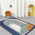 Moderne woonkamer tapijt in blauw en groen kleurblok deur trapprint tapijt polyester machine wasbaar vloerkleed