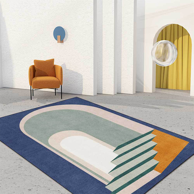 Moderne woonkamer tapijt in blauw en groen kleurblok deur trapprint tapijt polyester machine wasbaar vloerkleed
