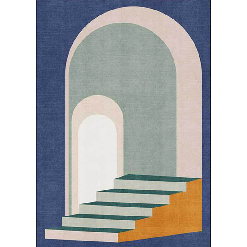Moderne woonkamer tapijt in blauw en groen kleurblok deur trapprint tapijt polyester machine wasbaar vloerkleed