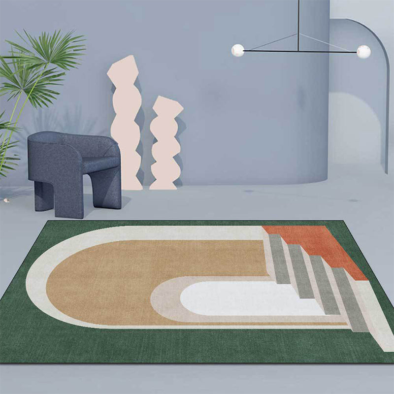 Moderne woonkamer tapijt in blauw en groen kleurblok deur trapprint tapijt polyester machine wasbaar vloerkleed