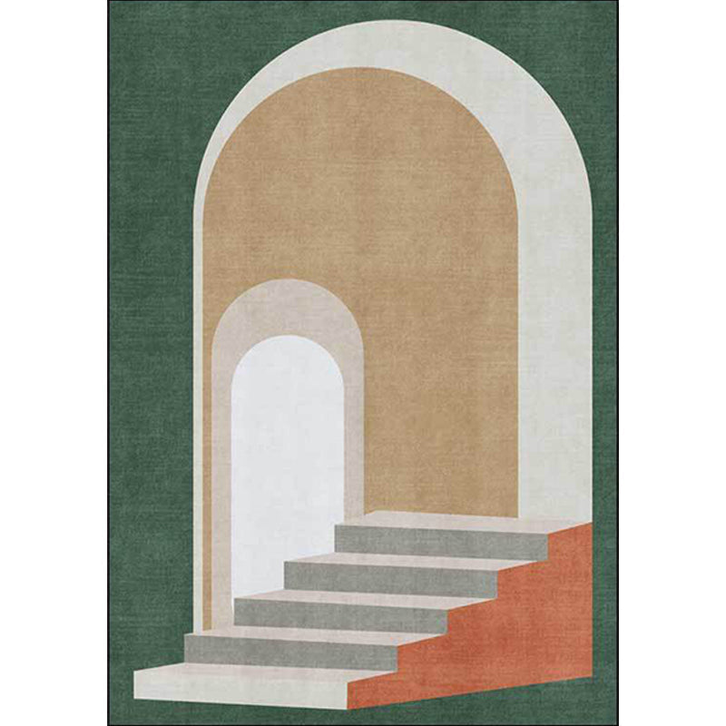Moderne woonkamer tapijt in blauw en groen kleurblok deur trapprint tapijt polyester machine wasbaar vloerkleed