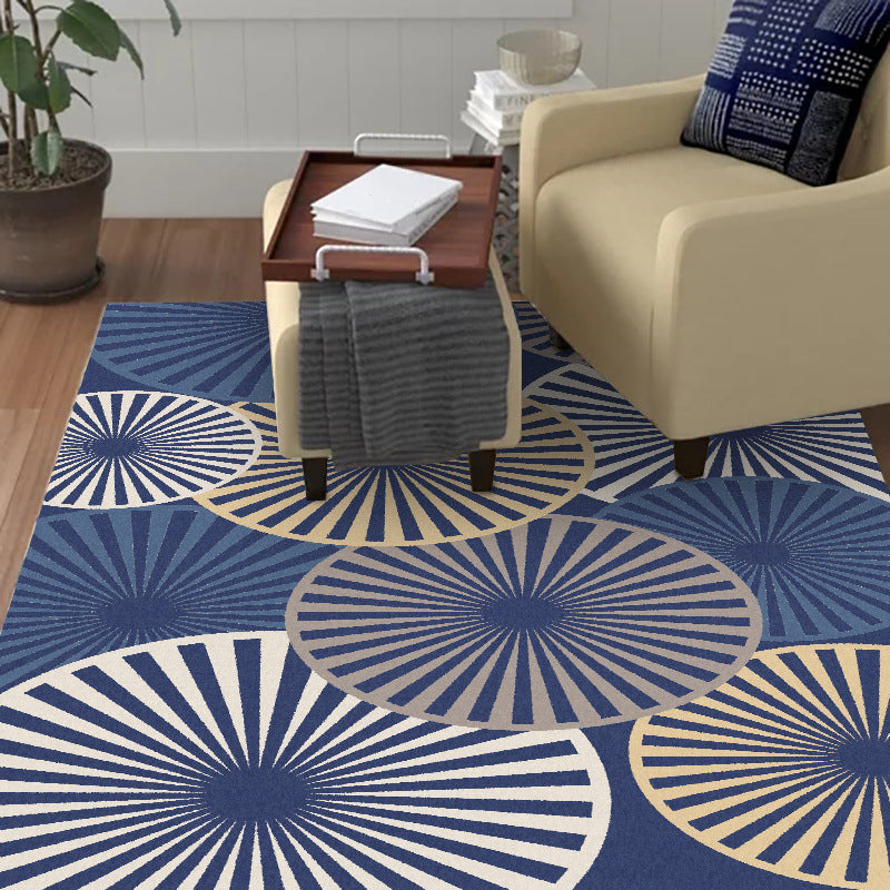 Stijlvol radiaal patroon tapijt Beige en Blauw Modern tapijt Polyester Wasbaar Antislip achterkant Tapijt voor de woonkamer